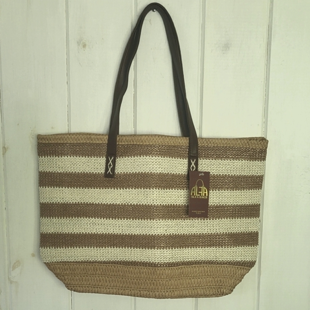 Alfa Bags Striped Jute Knit Top Handle Bag